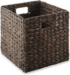 Casafield 10.5" x 10.5" Water Hyacinth Storage Baskets, Espresso - Set of 4 Collapsible Cube Organizers, Woven Bins for Bathroom, Bedroom, Laundry, Pantry, Shelves - Image 3