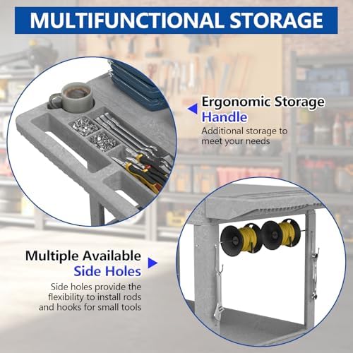 Large Garage Flat Top Utility Cart, Heavy Duty 2 Shelf Tool Cart Service Cart Rolling Push Carts with Ergonomic Handle 5" Swivel Casters. - Image 3