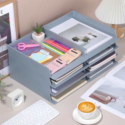 Wenqik Gray Letter Trays Stackable, 8 Pcs Plastic Desk Organizer - Image 6
