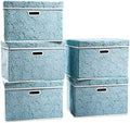 PRANDOM Stackable Storage Cubes with Lids [5-Pack] Fabric Decorative Storage Box Bins Organizer Containers Baskets with Cover Handles Divider for Bedroom Closet Living Room Blue 14.9x9.8x9.8 Inch by Prandom