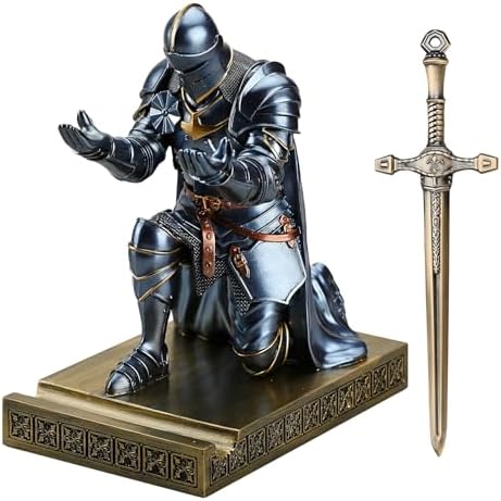 Medieval Armored Knight Pen Holder Figurine Paperweight Phone Stand Blue - Image 2