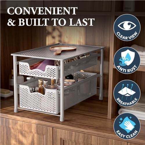 Simple Houseware Stackable 2 Tier Sliding Basket Organizer Drawer, White - Image 5