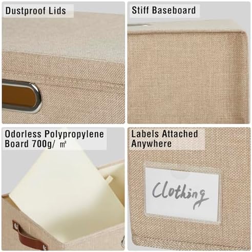 17" Large Fabric Storage Box with Lids, 3-Pack, Khaki - Image 4