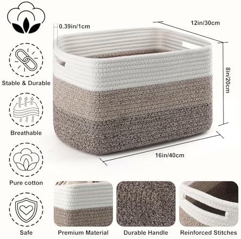 4 Pack Large Storage Baskets for Organizing, 16''Lx12''Wx8''H Woven Baskets for Storage Toys, Towels, Books, and Clothes, Cotton Rope Basket for Shelves with Handle - Image 2