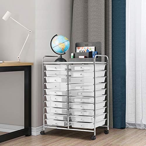 Giantex Storage Drawer Carts, 20-Drawer Organizer, Utility Cart on Wheels, Semi-Transparent Multipurpose Cart for Home Office School Supplies Tools Scrapbook Paper - Image 2