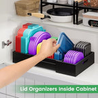 Kiasthome Expandable Bamboo Lid Organizers Inside Cabinet, Kitchen Cabinet Organizers with 3 Adjustable Dividers, Storage Plastic Lids, Food Container Lid Holder Organizer for Drawer Pantry, Black - Image 4