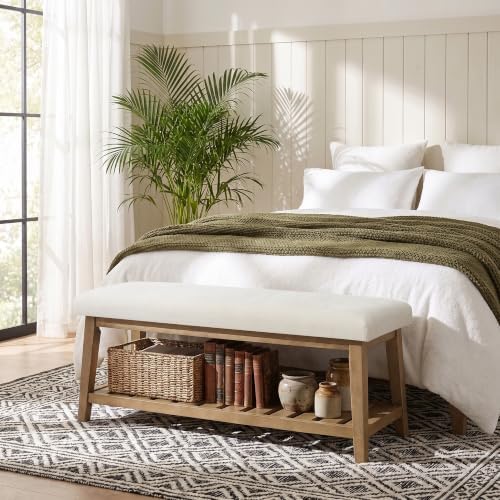 Zihanhome Entryway Shoe Bench, End of Bed Bench,Upholstered Bench(Beige) by Zihanhome
