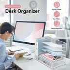 Desk Organizer with 5 Tier File Holder and Sliding Drawer Pen Holder White - Image 6