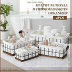 4 Pack Metal Basket with Liner Wooden Bottom Bathroom Baskets Organizer Multiple Sizes Wire Storage Rustic Farmhouse Decor for Home Kitchen Toilet Cabinets Pantry Laundry Room - Image 2