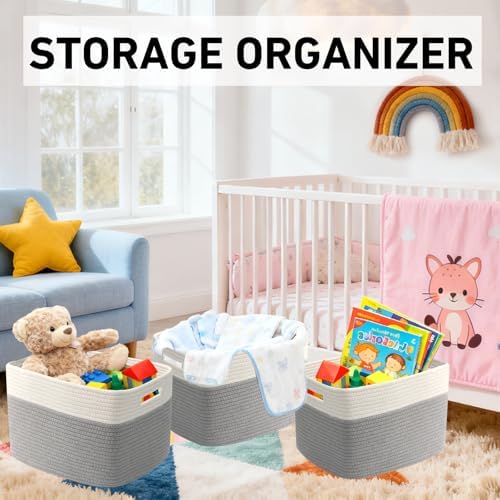 3 Pack Woven Baskets,Storage Baskets for Shelves with Handles - Image 4