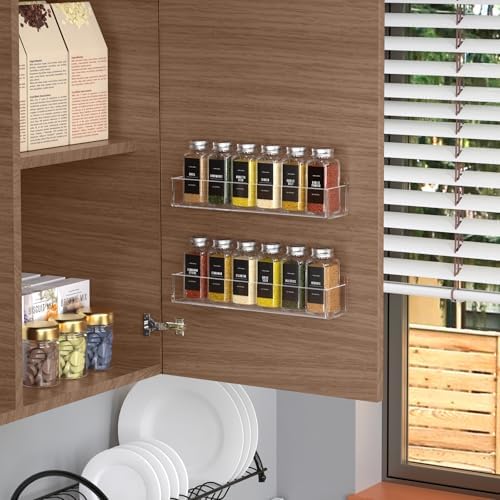 PMMASTO 2-Pack Clear Acrylic Self-Adhesive Spice Racks with 12 Empty Jars - Image 2