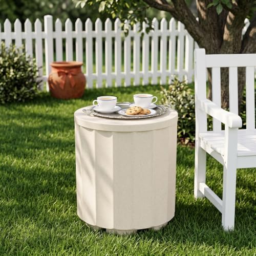 Umbrella Side Table with Hole, Weighted Umbrella Base, Beige - Image 4