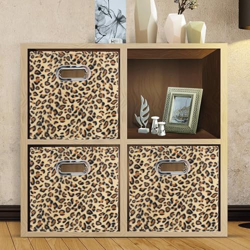 ANMINY Leopard Cheetah Print Storage Cubes Bins, Velvet, Brown, 13Inch 8PCS - Image 7