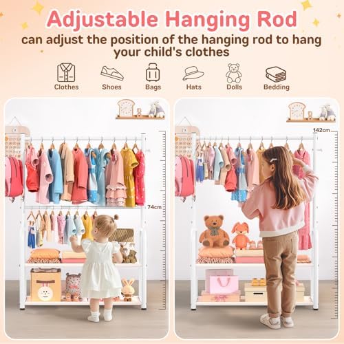 Kids Clothing Rack 2 Tier Baby Closet Toddler Dress up Racks White - Image 2