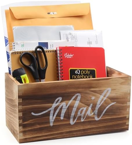 Wood Mail Holder Storage Organizer Box, Basket for Work Desktop Letters and mail, Bills, Notes and Postcard Wood Bin for Home Entryway Office Dorm Room(Rustic Brown) - Image 2