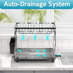 2 Tier Dish Drying Rack for Kitchen Counter, Large Capacity, Black - Image 2