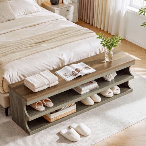 Tribesigns 55 Inch Entryway Bench with Shoe Storage, 3-Tier Shoe Rack Bench - Image 6