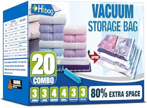 Vacuum Storage Bags, Space Saver Vacuum Seal Storage Bags 20-Pack Sealer Bags for Clothes, Clothing, Bedding, Comforter, Blanket (20C) by HIBAG