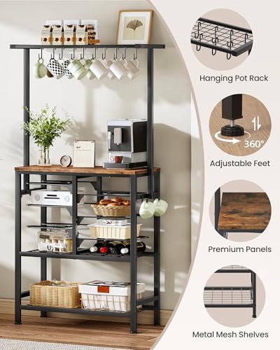 CHOEZON Pots and Pans Organizer Rack, Kitchen Bakers Rack, Multi-Tier Storage Shelf, Kitchen Island Table, Cooking Rack with Pots and Pans Storage, Rustic Brown and Black TPR60BF - Image 6
