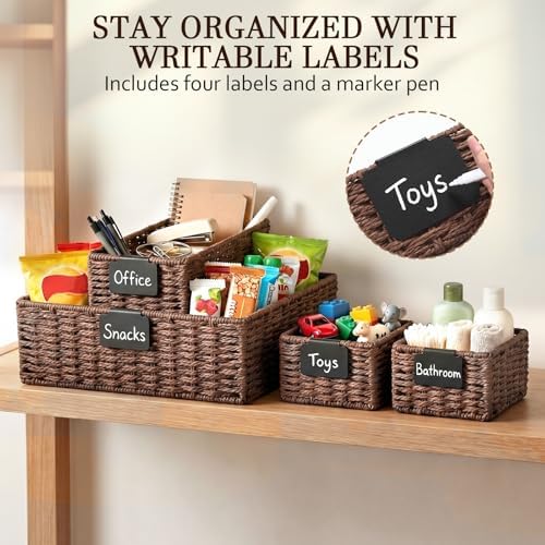 SiliFine Paper Rope Bathroom Woven Storage Basket Set of 4, Brown - Image 6