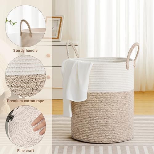 53L Tall Cotton Rope Laundry Basket with Handles, Brown - Image 3