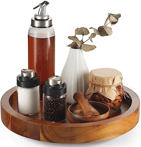 TIDITA 13" Wooden Lazy Susan Organizer for Tabletop 360° Rotation, High Rim by TIDITA