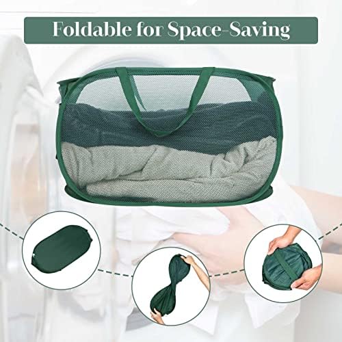 4 Pack Collapsible Laundry Baskets, Foldable Laundry Basket with Pocket, Durable Pop Up Hampers, Reinforced Handles Dirty Clothes Hamper for Laundry, Bedroom, Bathroom, Dorm, Travel or Camping Green - Image 4