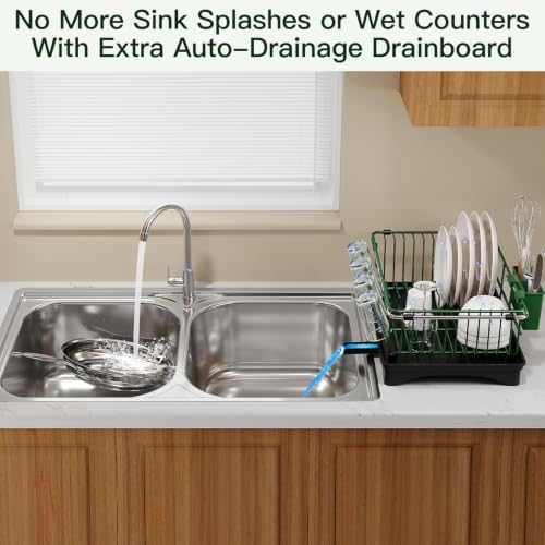 MAJALiS Green Expandable Dish Drying Rack Over Sink with Extra Drainboard - Image 4