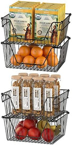 Slideep Wire Storage Baskets for Organizing, 4 Pack 14'' Stacking Metal Wire Freezer Organizer Bins with Handles, Large Pantry Baskets for Kitchen Cabinets, Bathroom, Laundry, Garage, Black - Image 2