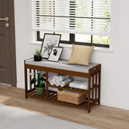 Bamboo Shoe Storage Bench with Cushioned Seat 3-Tier Entryway Shoe Rack - Image 5