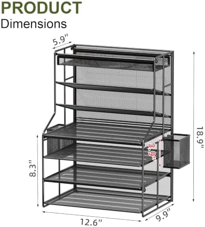 7 Tier Desk File Organizer, Black Metal Letter Tray Paper Organizer with Pull-Out Drawer, Removable Pen Holder & Hanging Basket, Vertical Desktop File Holder for Home Office, Classroom - Image 6