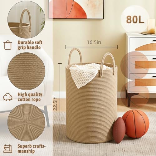 Artfeel Laundry Basket,Woven Cotton Rope Laundry Hamper,80L for Decorative Storage of Dirty Clothes,Toys and Blankets in Bathroom,Baby Room and Living Room - Image 6