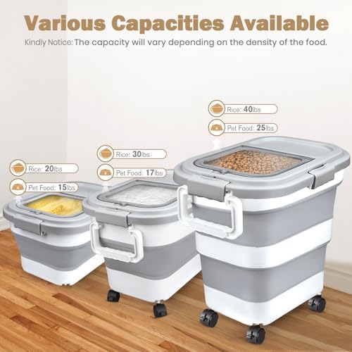 Komzon Rice Storage Container 10-40 lb, 25 lb Pet Dog Food Storage Container, Collapsible Airtight Rice Container,Rice Dispenser Bin with Cup and Scoop for Flour Cereal Pasta Grain, Cat Bird Food - Image 2