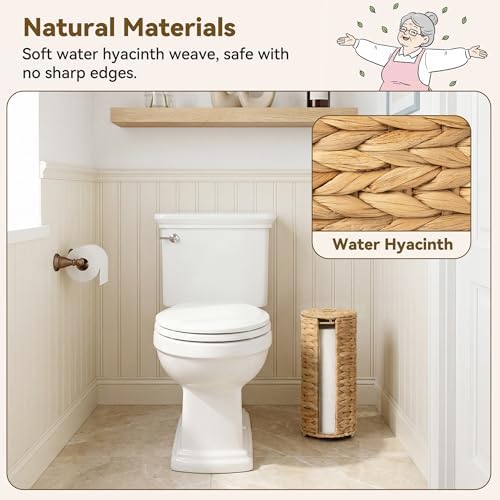 GRANNY SAYS Wicker Free Standing Toilet Paper Holder Stand with Storage - Image 3