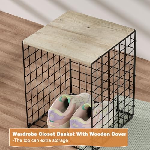 3-Pack Taller Closet Organizers and Storage with Wood Top, Stackable Wire Storage Bins for Clothes, Bags, Towels, Double Storage Design, Sturdy Metal Cube Shelf Organizer for Closet Wardrobe, Black - Image 7
