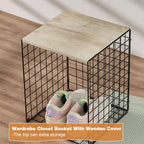 3-Pack Taller Closet Organizers and Storage with Wood Top, Stackable Wire Storage Bins for Clothes, Bags, Towels, Double Storage Design, Sturdy Metal Cube Shelf Organizer for Closet Wardrobe, Black - Image 7