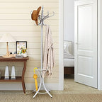 Tangkula 75.5" Standing Coat Rack, Wood Coat Tree with 12 Hooks, Home Hat Jacket Hanger Tree 12 with Umbrella Holder Coat Stand (Grey) - Image 4