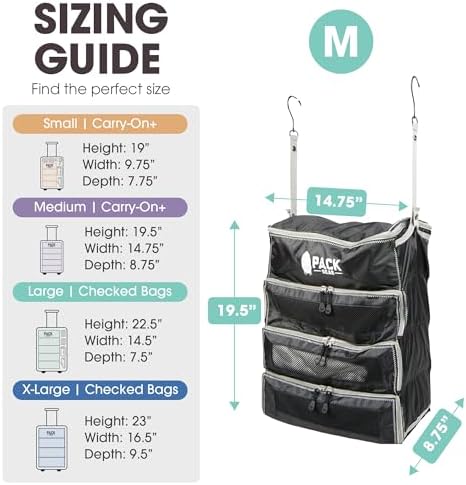 Pack Gear Hanging Carry-On Organizer - Our Fitted Hanging Luggage Organizer Perfectly Fits Any Carry On - Our Packing Cubes For Travel Use Mesh Windows to Make Finding Clothes Easy (Black, M) - Image 2