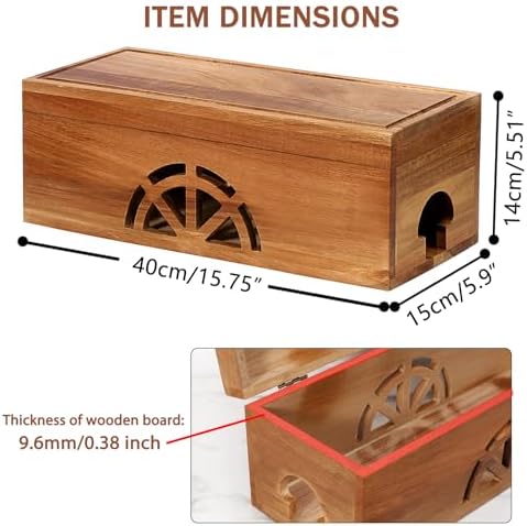 Wood Cable Management Box - 15.8" (L) x 6" (W) 5.5" (H) Acacia Wood Cable Hider Box, Cord Hider with Magnet Design & Outlet Hole, Power Strip Surge Protect & Organizer for Home Office Kitchen TV Wires - Image 4