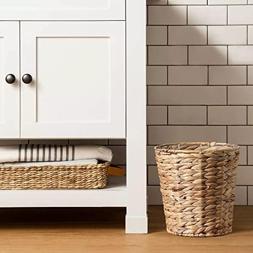 Bathroom Wastebasket - Hand-Woven Water Hyacinth Wicker Decorative Trash Can, Seagrass Garbage Bin… - Image 3