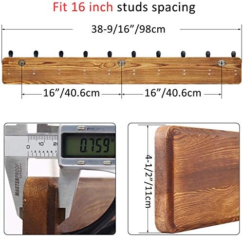 WEBI Coat Rack Wall Mount,38 9/16" Long,10 Hooks,Wood Coat Hooks Wall Mounted Coat Hanger Wall Hook Rack,Triple Hooks for Hanging Coats,Clothes,Jacket,Brown,2 Packs - Image 3