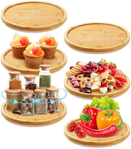 Mumufy 6 Pcs Bamboo Lazy Susan, 10 Inch Round Tray for Kitchen by Mumufy