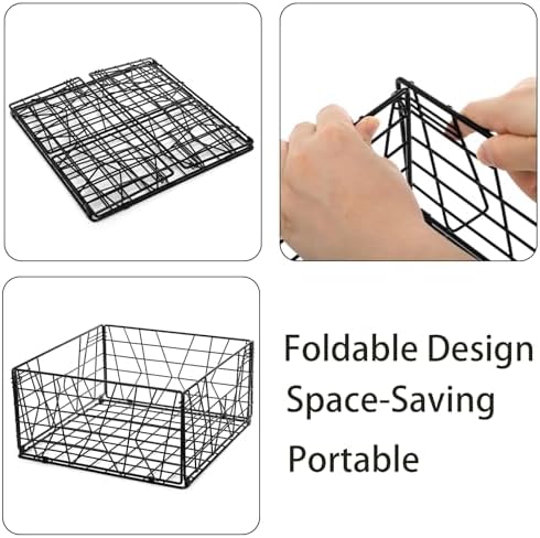 TOPZEA 2 Pack Black Metal Food Storage Basket for Pantry Organization, Foldable Wire Cabinet Organizers with Handle, Canned Goods Snack Baskets Freezer Bins for Organizing Kitchen, Bathroom, Garage - Image 3