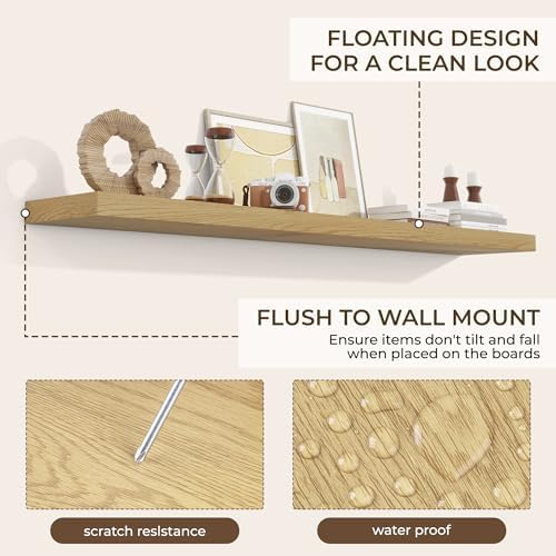 RICHFOCUS 72Inch Floating Shelves for Wall 1Pack, Oak, 8" Deep - Image 4