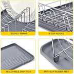 TOOLF Dish Rack, Large Capacity, Dish Drying Rack with Cutlery Holder, Removable Drip Tray, Cup Holder, Compact Kitchen Drainers for Countertop, Grey - Image 5