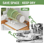 Dish Rack with Drip Tray, Stainless Steel 3-Tier Collapsible Drainer Dish Drying Rack for Kitchen Counter, Sink, Countertop,Cutlery, Dishes Utensils Flatware Holder Set, Reversible Cup Draining Rack - Image 6