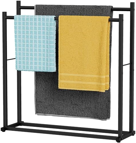 Honiter Towel Racks for Bathroom, 2 Tiers Wider Towel Drying Rack Outdoor, Free Standing Towel Rack, Pool Towel Blanket Stand and Display Rack for Oversized Bath Towels, Black by Honiter