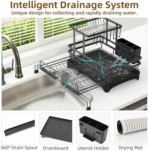 AULEEP 2-Tier Foldable Dish Drying Rack for Kitchen Counter Over the Sink - Image 6