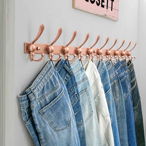 Dseap Coat Rack Wall Mount 37”, Heavy Duty 12-Gauge Base vs Flimsy 1mm, Double-Thick Anti-Snap Hooks, 16” Stud-Mount, Stainless Steel 10-Hook Hanger for Closet Entryway, Rose Gold, Pack of 2 - Image 6