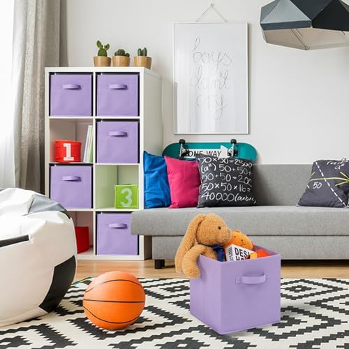 Stero 13x13x13 Inch Fabric Storage Bins 6 Pack Fun Colored Durable Storage Cubes with Handles Foldable Cube Baskets for Home, Kids Room, Closet and Toys Organization Purple - Image 6